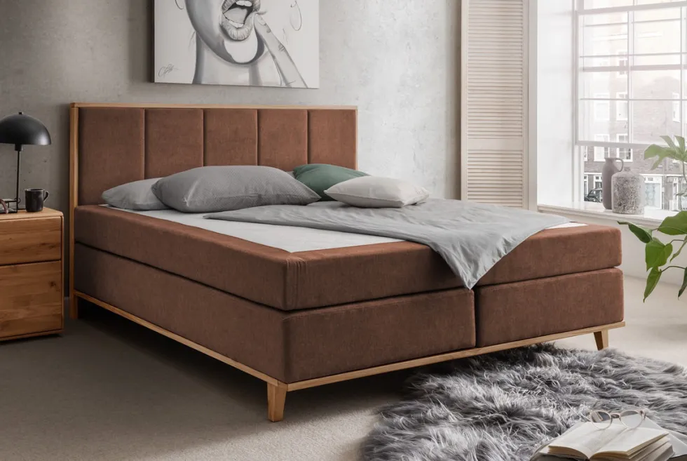 Boxspringbett inkl.Topper 'Niklas' 180x200cm Eiche Stoff braun