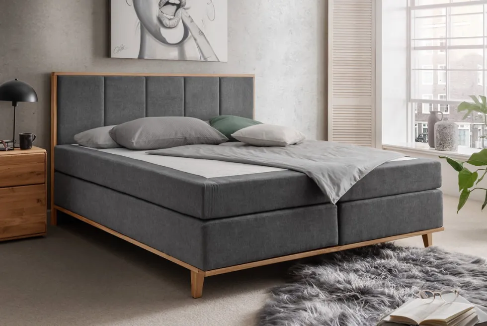 Boxspringbett inkl.Topper 'Niklas' 180x200cm Eiche Stoff anthrazit