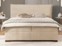 Boxspringbett inkl. Topper 'Olivia' verschiedene Größen Cordstoff creme 140 x 200 cm