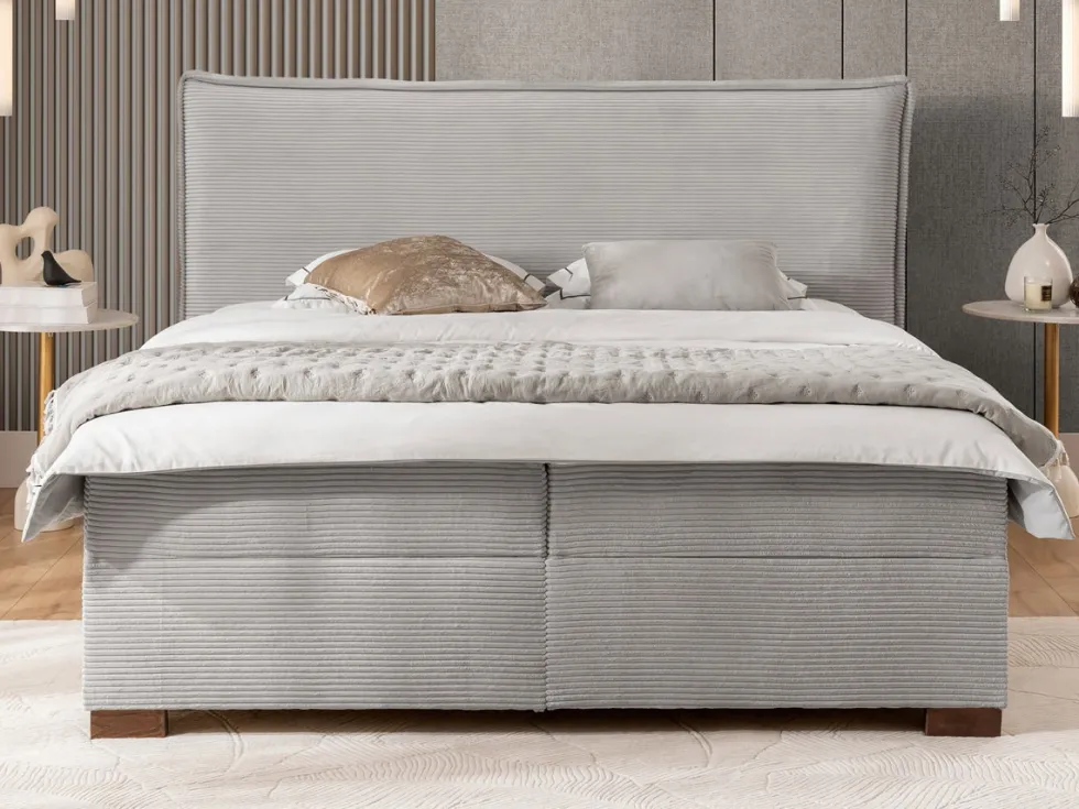 Boxspringbett inkl. Topper 'Olivia' verschiedene Größen Cordstoff grau 180 x 200 cm