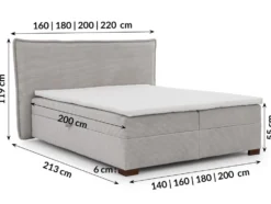 Boxspringbett inkl. Topper 'Olivia' verschiedene Größen Cordstoff grau 180 x 200 cm