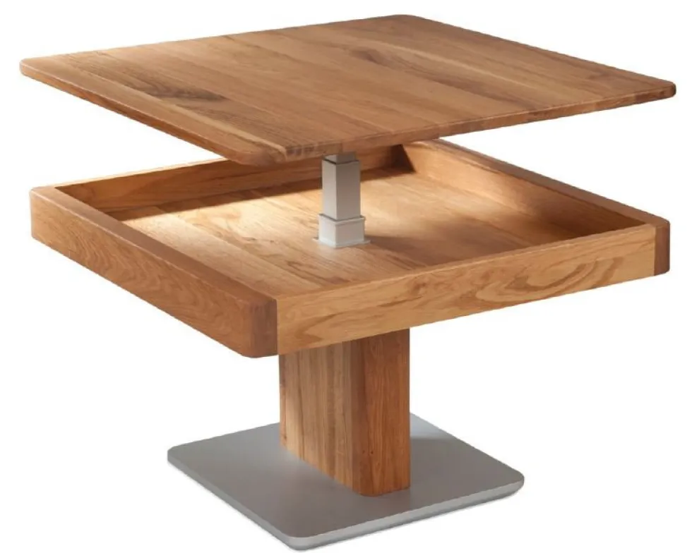 Couchtisch höhenverstellbar 70x70cm "Timo II" Wildeiche massiv geölt