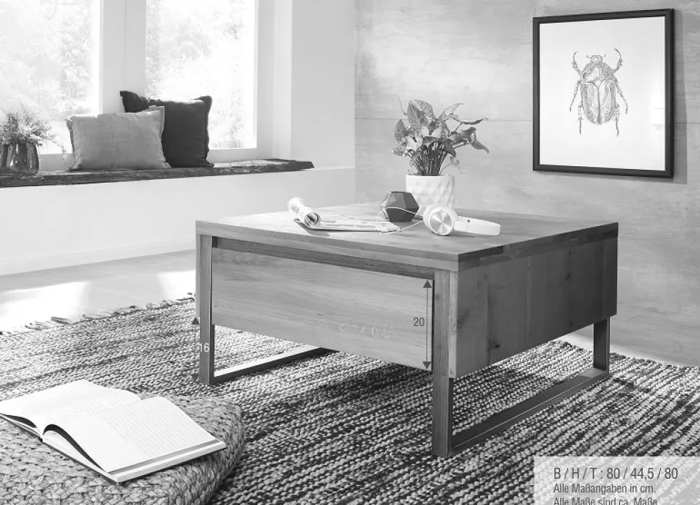 Couchtisch mit 2 SK 80x80cm 'Genua' Akazie gebürstet
