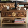 Couchtisch 74x74cm "Assuan" Mango & Metall goldfarbig WZ-0462