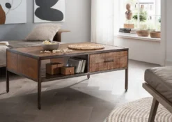Couchtisch 110x70cm 'Compton' recyceltes Altholz & Eisen vintage