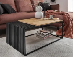 Couchtisch 100x60cm 'Lissabon' Wildeiche Stahl schwarz