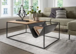 Couchtisch 110x70cm 'Lissabon' Wildeiche Stahl schwarz Zeitungsablage