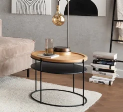Couchtisch 50x50cm 'Lissabon' Wildeiche Stahl schwarz