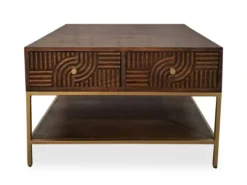 Couchtisch 70x70cm 'Marvello' Mango braun & Metall goldfarbig