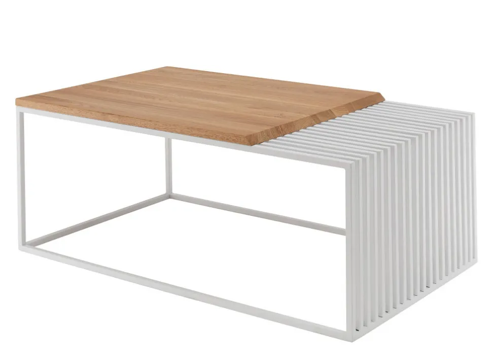 Couchtisch 100x60cm 'Melina' Wildeiche Metall weiß Sprossen