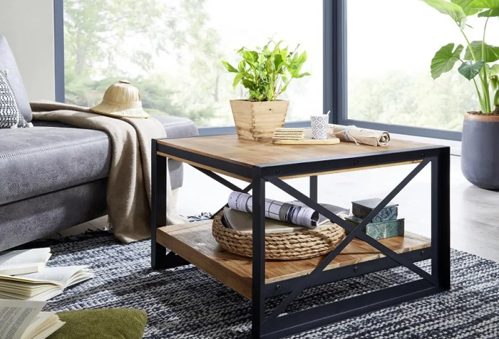 Couchtisch 70x70cm 'Montreux' Akazie & Metall schwarz