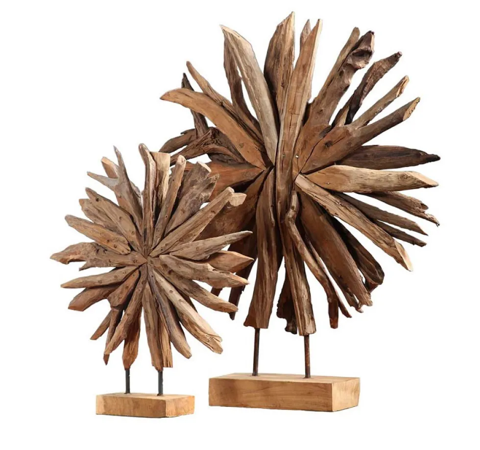 Deko-Sonne auf Ständer, 2er Set "Sonne" Teak