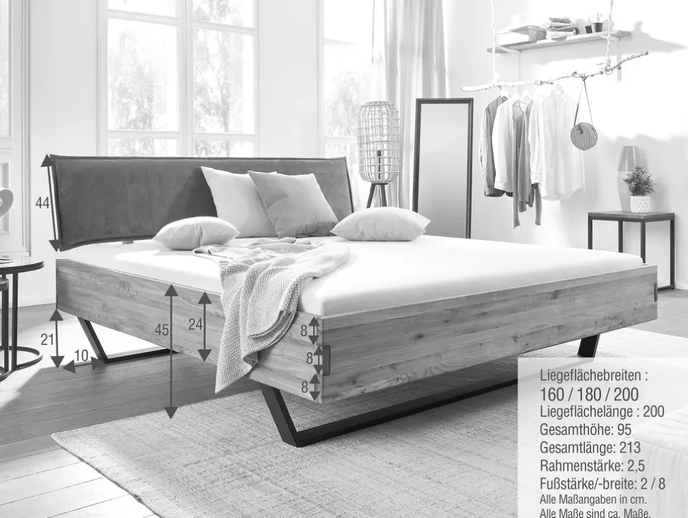Doppelbett 'Amelie' 200x200cm Wildeiche massiv