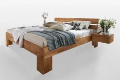 Doppelbett 'Meran' 200x200cm Wildeiche geölt Sitzhöhe 45cm