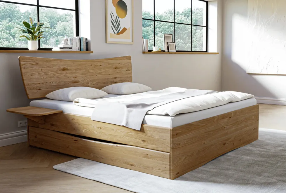 Doppelbett mit Bettkästen 160x200cm "Faro" Wildeiche massiv geölt
