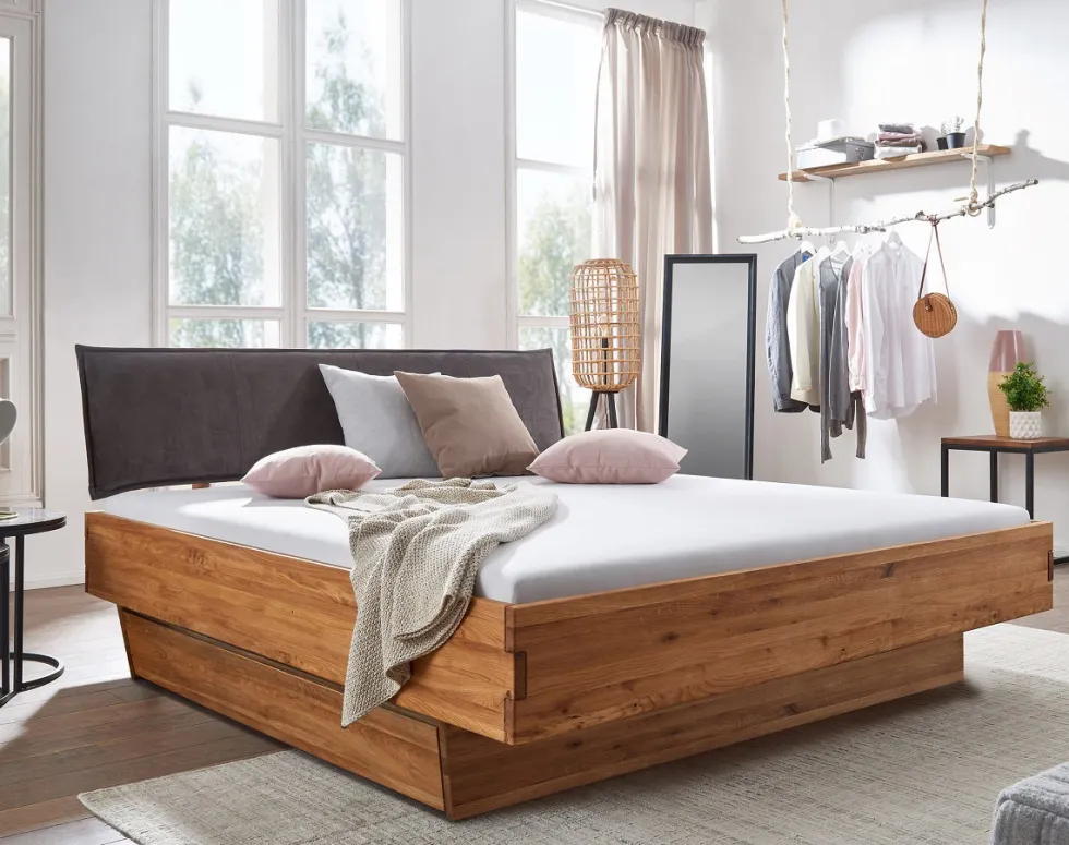 Doppelbett mit Schubkästen "Amelie" 180x200cm Wildeiche massiv