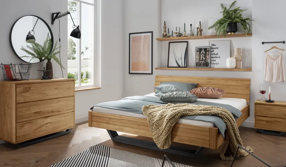 Doppelbett 'Mona II' 160x200cm Wildeiche geölt