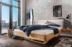 Doppelbett 'Mona IV' 180x200cm Cord beige & Wildeiche geölt