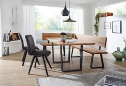 Eckbank 151x201cm 'Granada' Wildeiche geölt & Metall schwarz