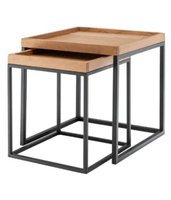 2er-Set Beistelltische 50/40cm 'Lissabon' Wildeiche Stahl schwarz