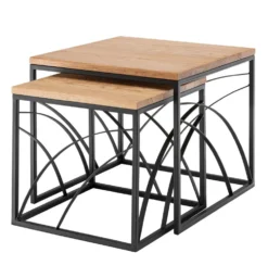 2er-Set Couchtisch 'Lissabon' Wildeiche Stahl schwarz