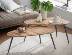 2er-Set Couchtisch 'Male' Teakholz & Metall schwarz