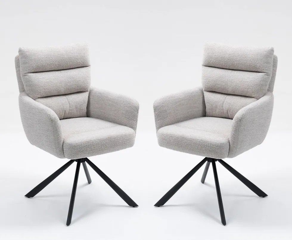 2er-Set Drehstuhl Esszimmerstuhl "Kamala" Stoff taupe & Metall schwarz