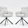 2er-Set Drehstuhl Esszimmerstuhl "Hanna" Cord creme & Metall schwarz