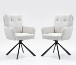 2er-Set Drehstuhl Esszimmerstuhl "Hanna" Cord creme & Metall schwarz