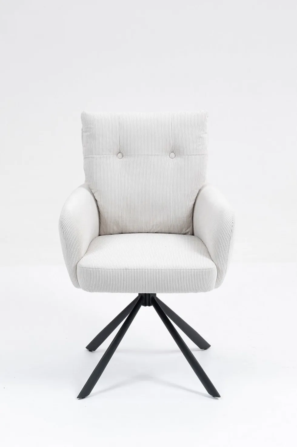 2er-Set Drehstuhl Esszimmerstuhl "Hanna" Cord creme & Metall schwarz