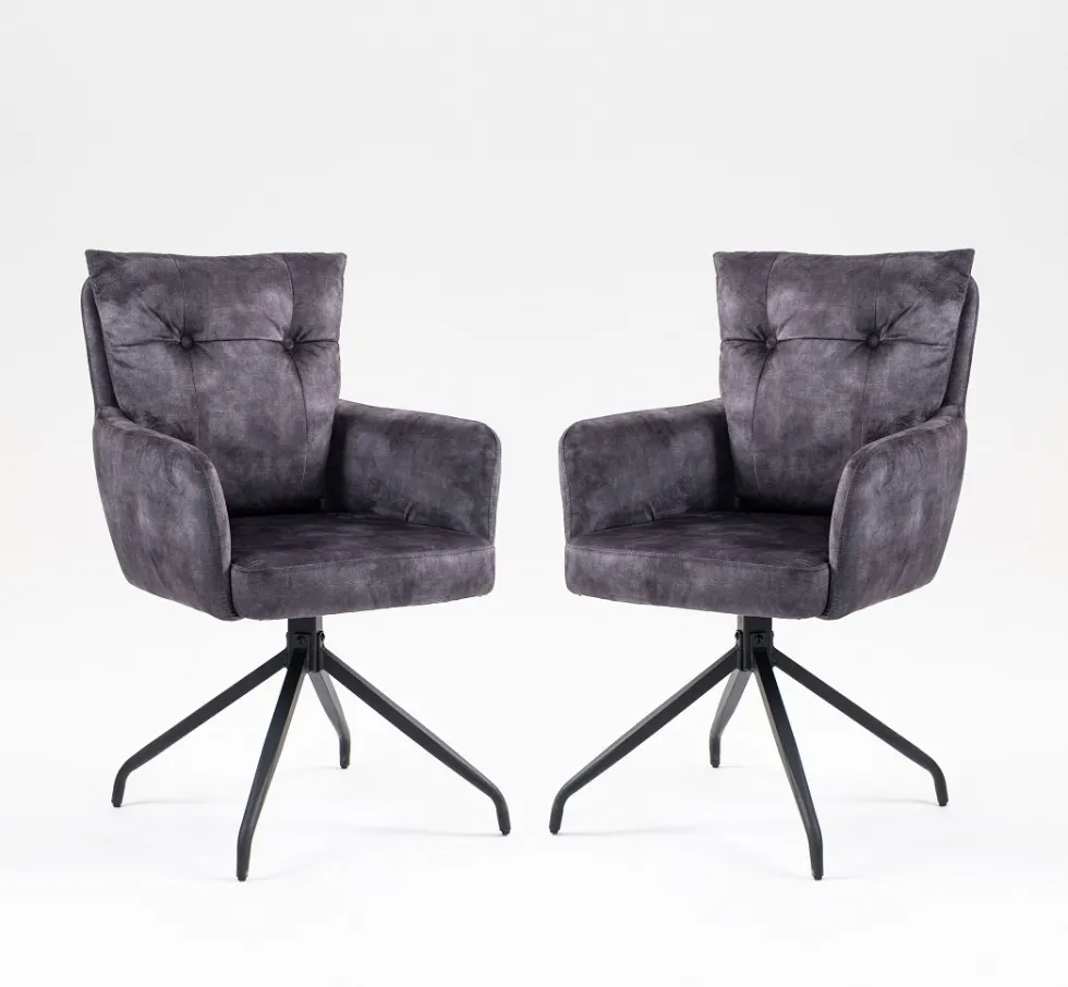 2er-Set Drehstuhl Esszimmerstuhl "Allegro" Stoff schwarz & Metall schwarz