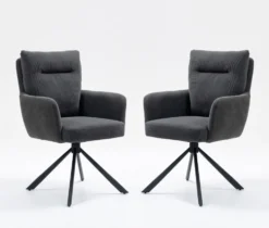 2er-Set Drehstuhl Esszimmerstuhl "Richard" Cord anthrazit & Metall schwarz