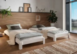 2er-Set Stapelbett 90x200cm 'Dubi' Buche massiv weiß lackiert