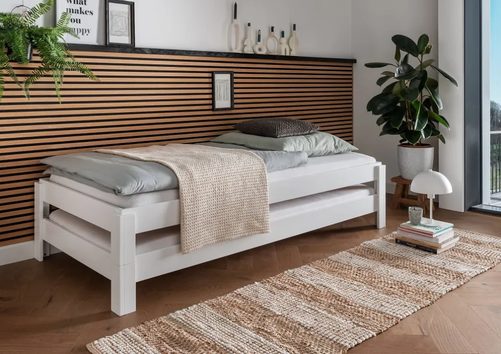 2er-Set Stapelbett 90x200cm 'Dubi' Buche massiv weiß lackiert