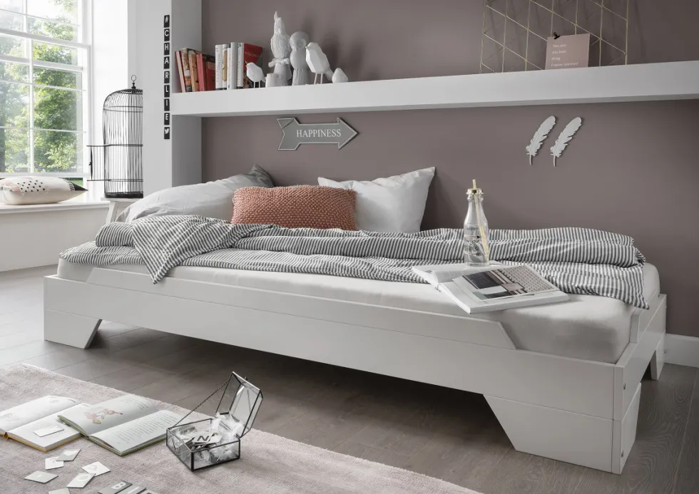 2er-Set Stapelbett 90x200cm 'Pisa' Buche massiv weiß lackiert