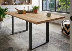Esstisch "Merkur" 180x100cm Wildeiche massiv Gestell schwarz