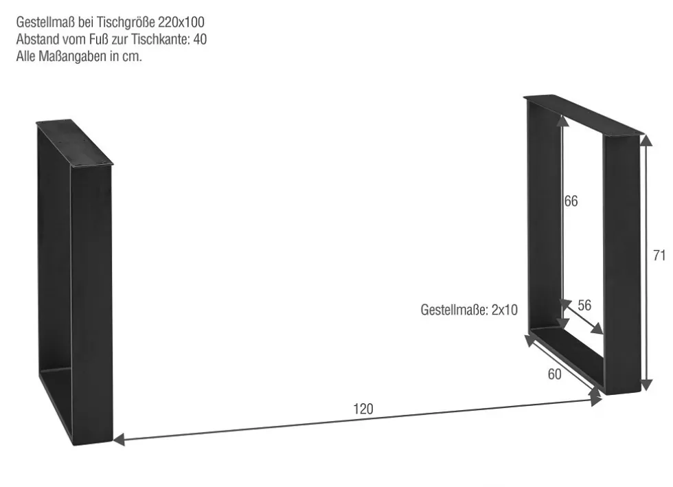 Esstisch "Merkur" 220x100cm Wildeiche massiv Gestell schwarz