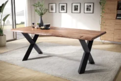 Esstisch mit Baumkante 200x100cm 'Pinta' Altholz & X-Fuß