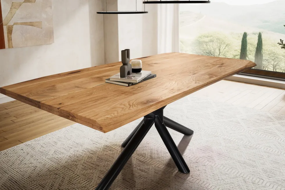 Esstisch mit gedrehter Kante 180x90cm 'Matrix' Wildeiche massiv