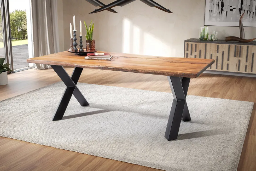 Esstisch mit gerader Kante 200x100cm 'Pinta' Altholz & X-Fuß