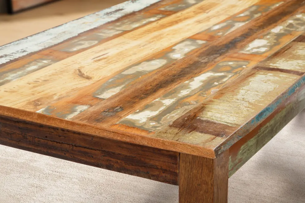 Esstisch 200x90cm 'Hawkins' recyceltes Altholz mehrfarbig lackiert
