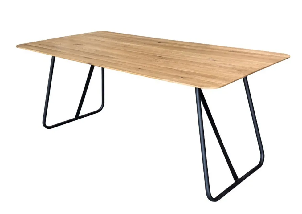 Esstisch 180x90cm "Konin" Wildeiche massiv & Gestell Rundrohr