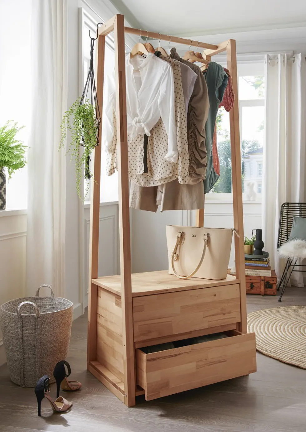 Garderobe mit Schubkästen 85x190cm 'Graz' Kernbuche geölt