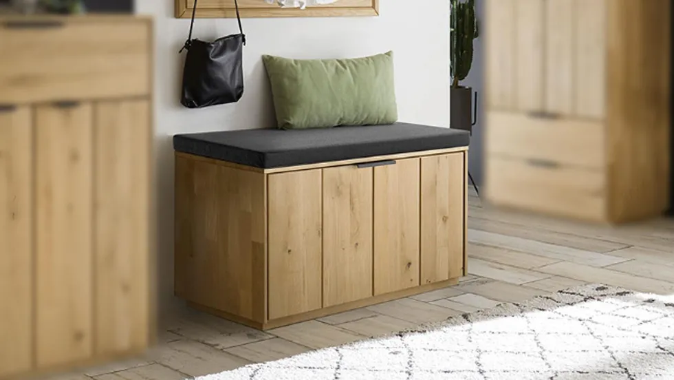 Garderobenbank mit Kissen 80cm "Varese" Wildeiche massiv