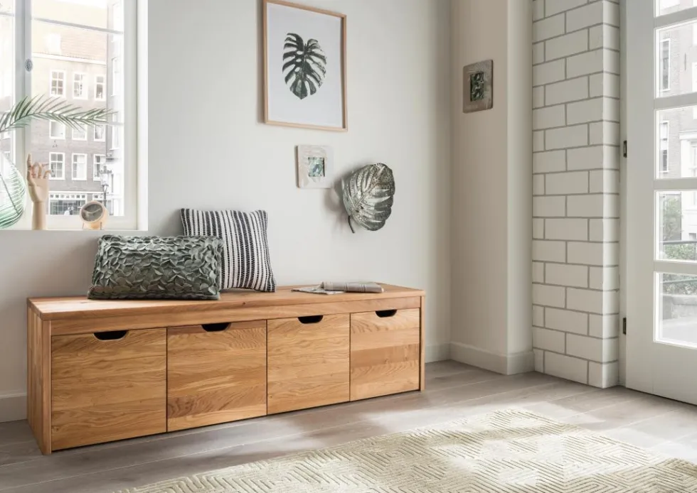 Garderobenbank mit 4 Schubkästen 160cm 'Stockholm' Buche massiv