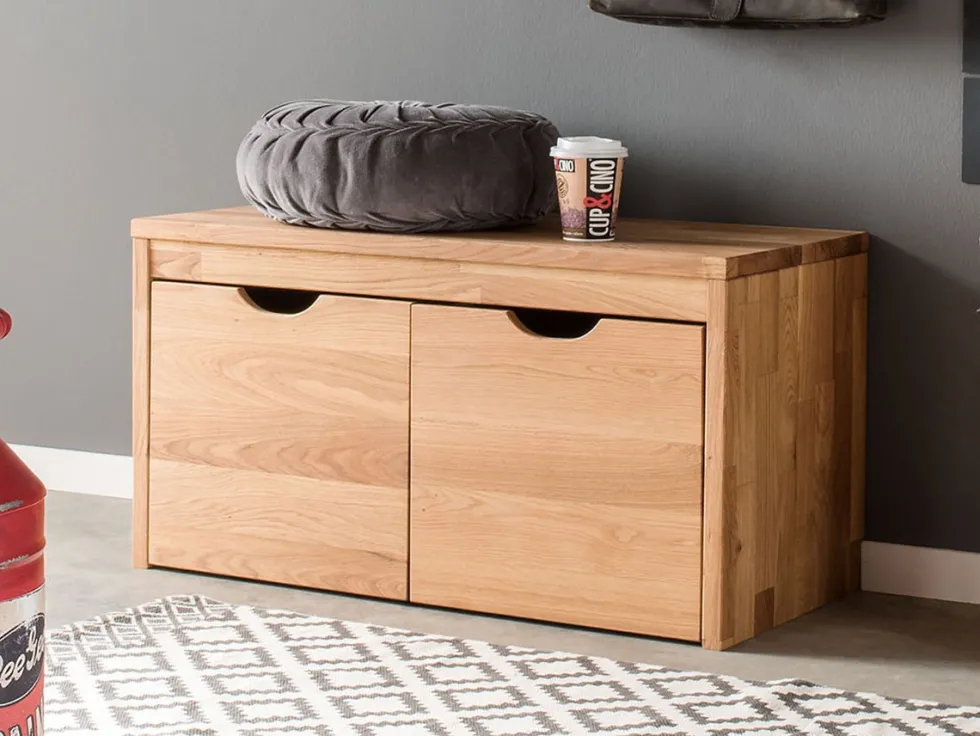 Garderobenbank mit 2 Schubkästen 82cm 'Stockholm' Wildeiche massiv AV
