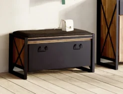 Garderobenbank 104x50cm 'Montreux' Akazie & Metall schwarz