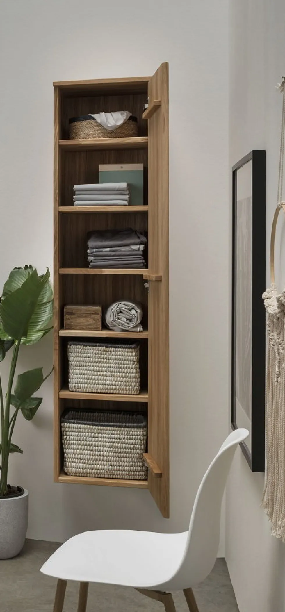 Garderobenschrank mit Spiegel 40x165cm "Torino" Wildeiche massiv