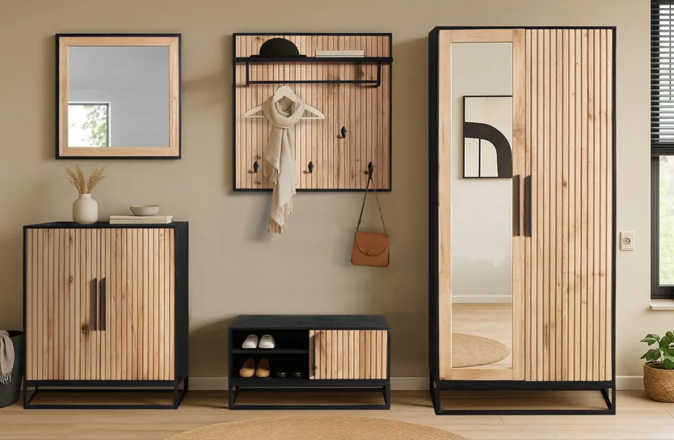 Garderobenschrank 88x190cm 'Namibia' Eiche & Mango schwarz