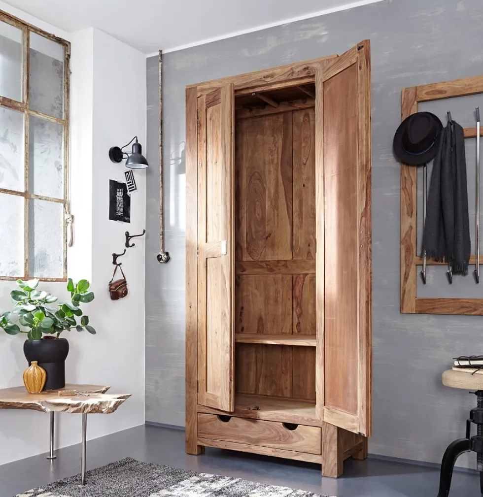 Garderobenschrank 90x205cm 'Oxford' Sheesham massiv